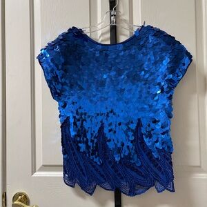 Oleg Cassini Royal Blue Sequin Blouse